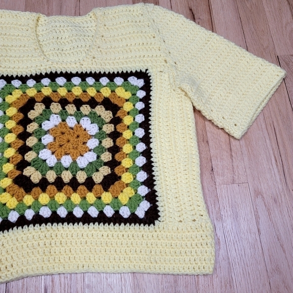 Handmade Granny Square Crocheted Top Yellow Unqiue - Picture 4 of 12